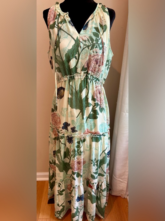 Maeve Dresses & Skirts - Maeve Floral Tiered Maxi Dress in Cream, Green and Pink